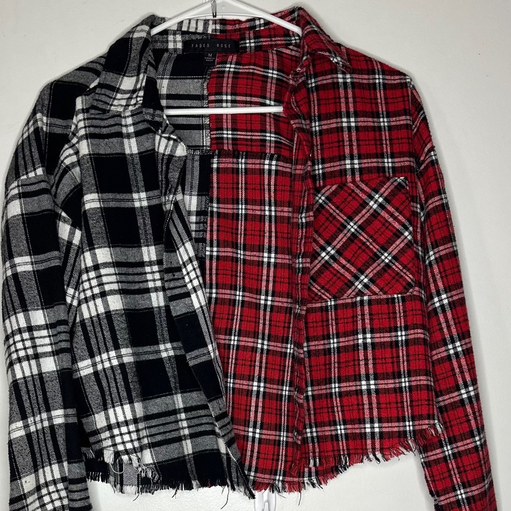 Faded Rose Split Pattern Crop Flannel